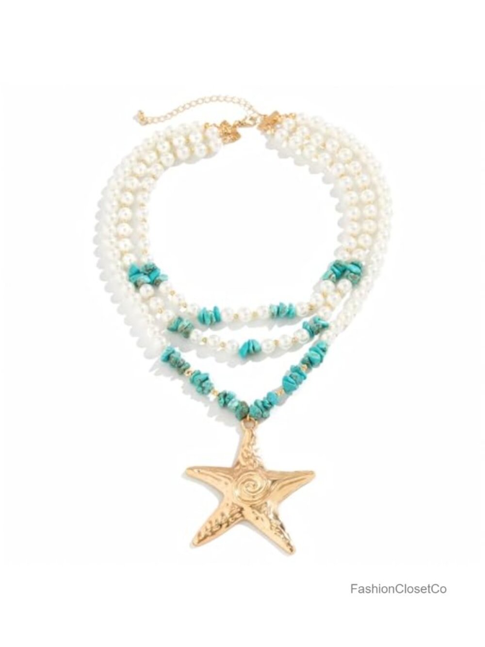 Pearl Starfish Necklace Chunky Beach Pendant for Women